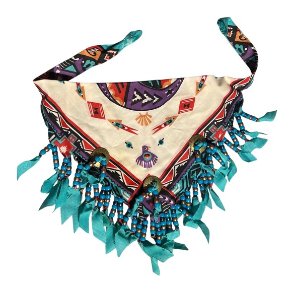 Vintage Accessories - Handmade Vintage Turquoise Beaded Southwestern Tribal Bib Necklace Boho